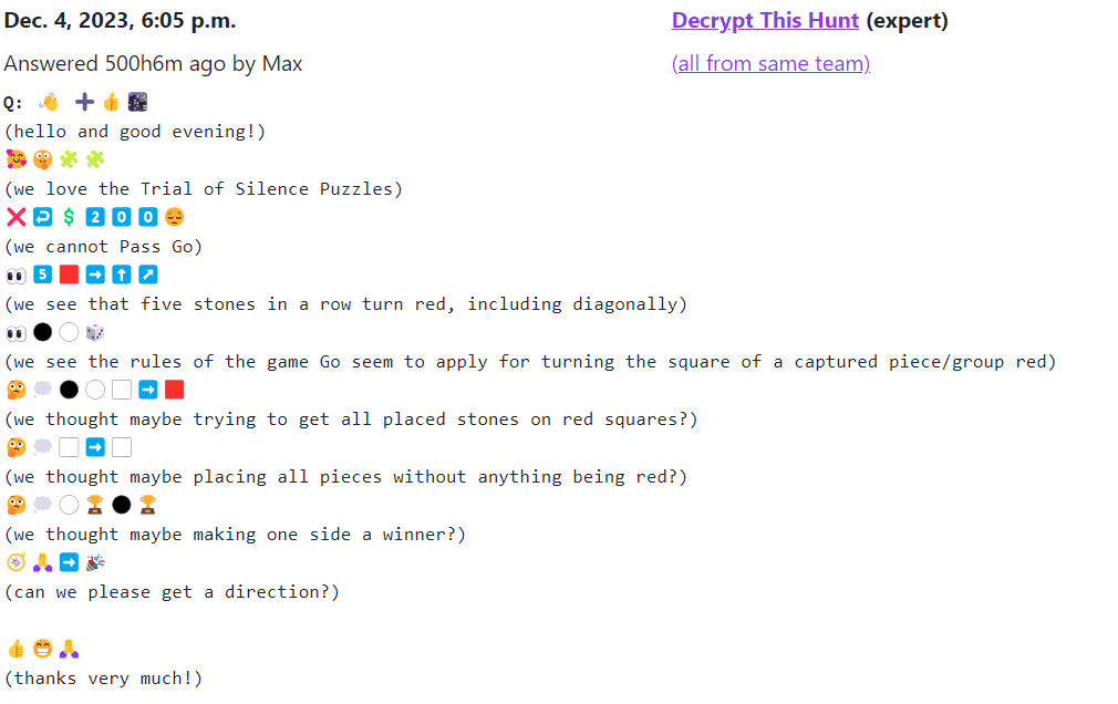 Decrypt This Hunt's emoji-ful hint request for ⚫