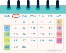 Calendar showing columns Sun to Sat, with a red circle around a missing 2nd column header