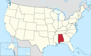 Map of the US with a southeast state highlighted in red