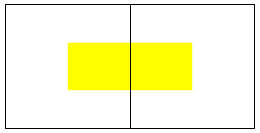 A diagram showing two equally-sized squares positioned side-by-side. A highlighted rectangular region extends from the middle of the left square to the middle of the right square.