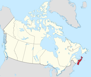 Map of Canada with a far east area highlighted in red