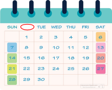 Calendar showing columns Sun to Sat, with a red circle around a missing 2nd column header
