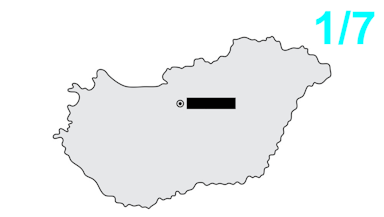 A silhouette of a map region, with a black circle marking a point a bit north of the middle. The point is labeled, but the label is obscured. 1/7 is written at the top right of the image.