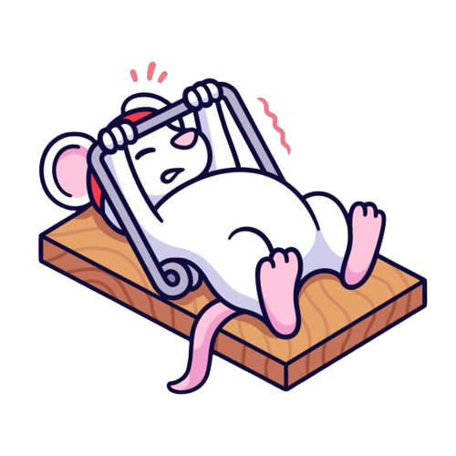 Cartoon rat doing the bench press using a mousetrap.