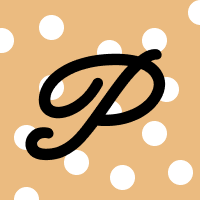 A cursive P, on an orange background with white spots