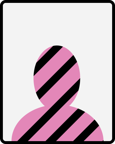 A silhouette of a person's head and shoulders, colored pink with purple stripes traveling from the top right to the bottom left